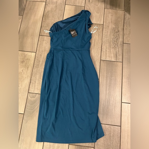 Gentlewarm Women’s One Shoulder Ruffled Ruched Slit Bodycon Fomal Midi Dress - Picture 7 of 8